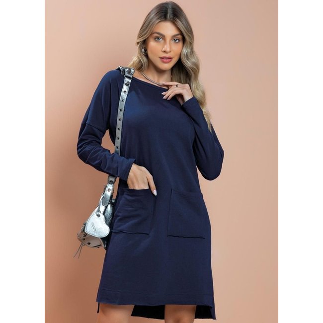 Vestido Bolsos Frontais Marinho Quintess