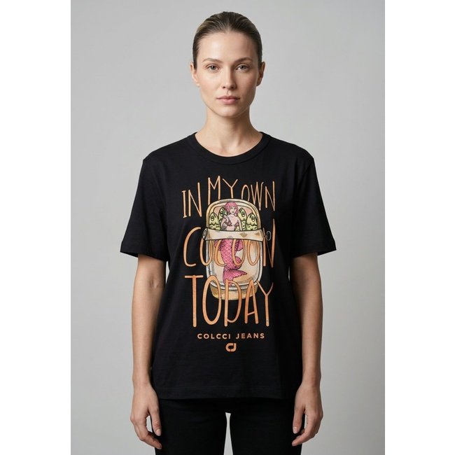 Camiseta Feminina Colcci Jeans Estampada Preta