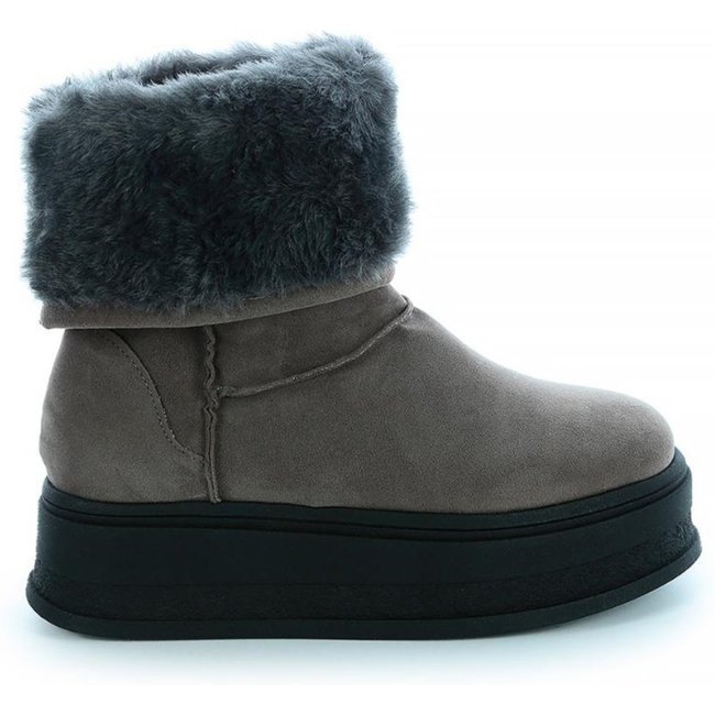 Bota de Pelos Forrada Salto Plataforma Cano Médio Cinza Cinza