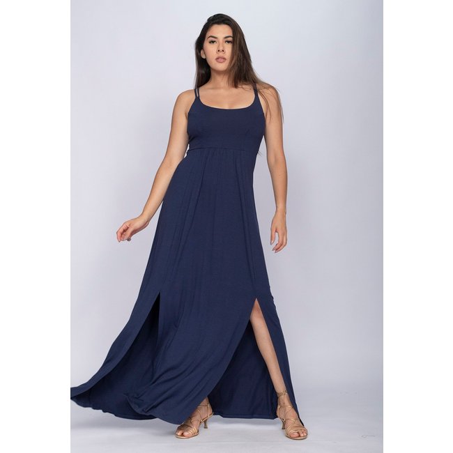 Vestido CabanaFree Longo Jambo Malha Aberturas Azul