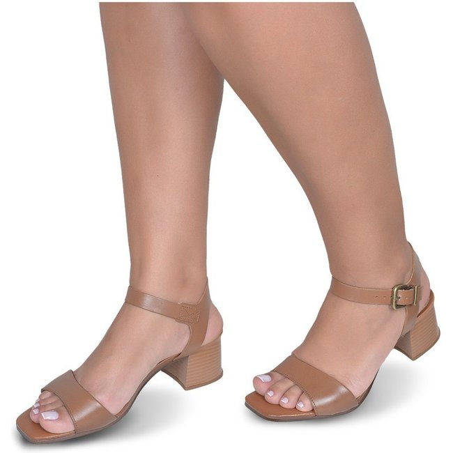 Sandalia De Salto Em Couro Whisky