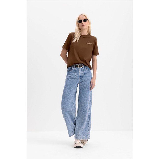 Blusa Feminina Em Meia Malha Estampada Essendi Marrom Escuro Marrom