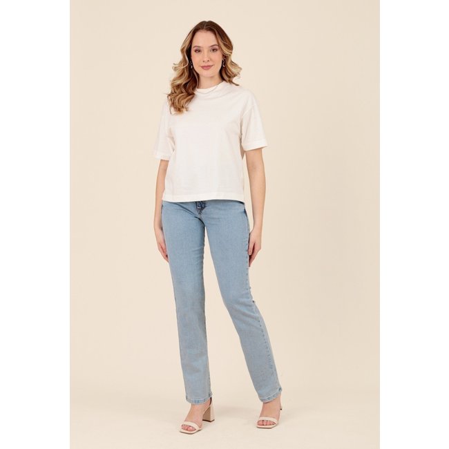 Calça Pop Me Jeans Reta Com Elastano Azul