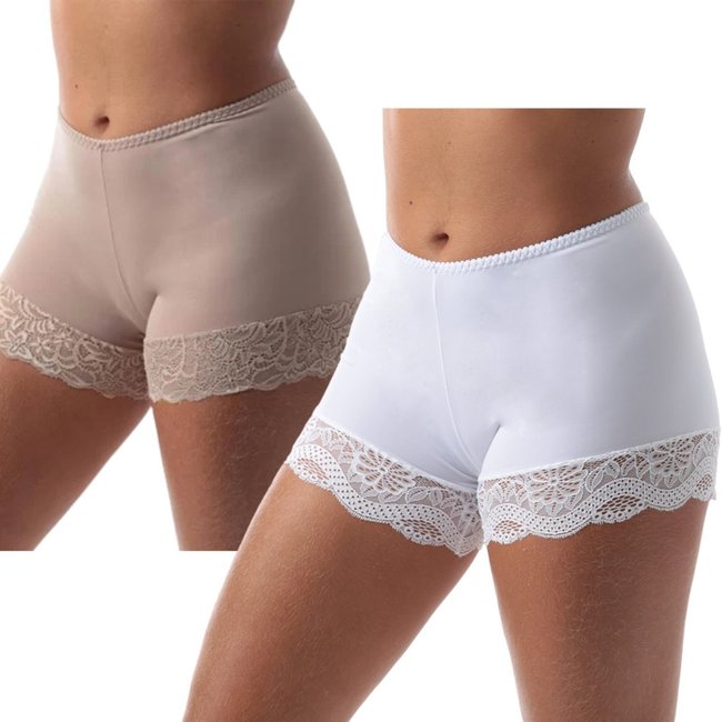 Kit 2 Short Anágua Com Renda Reflexo Íntimo Segunda Pele Curta Bege e Branco