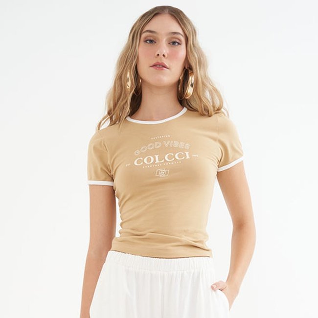 Camiseta Colcci Good Vibes Pr26 Bege Flavo Feminino