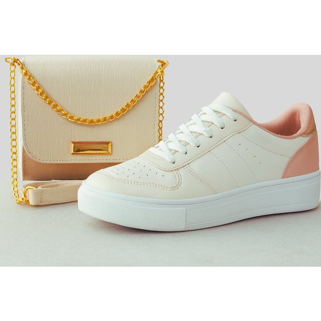 Tênis Feminino Branco Chunky Liso Sola Tratorada Confortável Moda Sneaker Bolsa Off-White