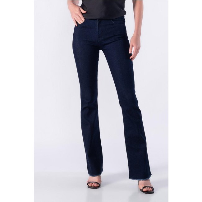 Calca jeans reta com detalhes desfiados Azul