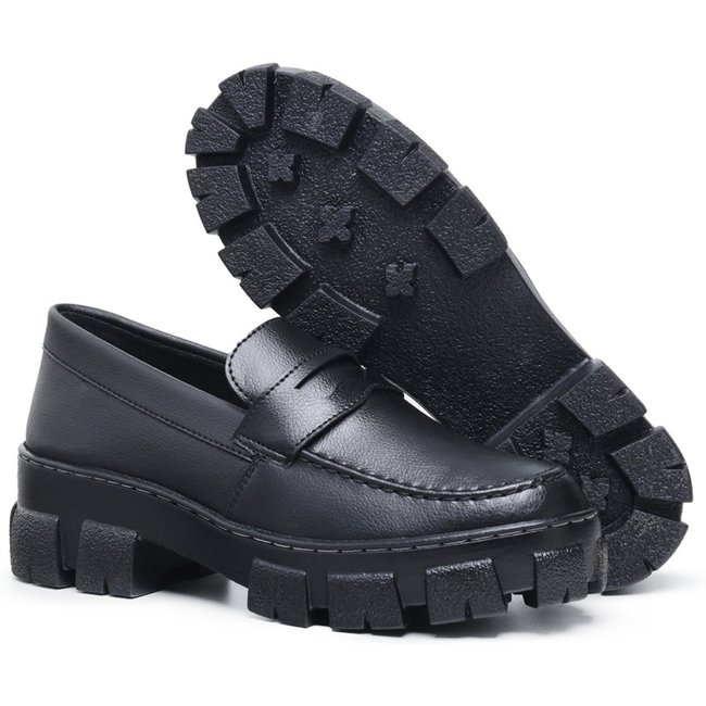Mocassim Feminino Tratorado Oxford Preto Fosco