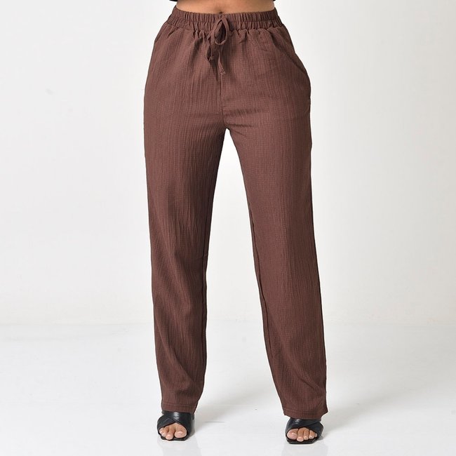 Calça Reta Cintura Alta Feminina Marrom