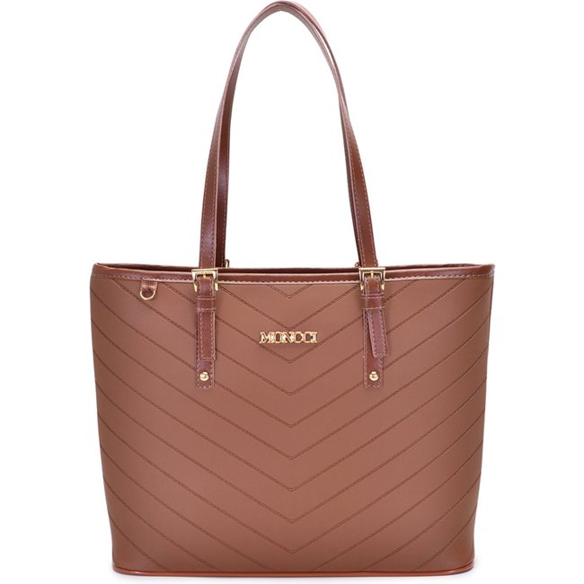 Bolsa Feminina Moncci Grande Ombro Forrada Fivela Roma Bordado Caramelo