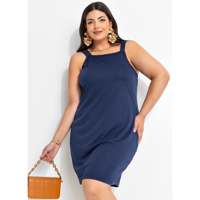 Vestido De Alças Plus Size Marinho Marguerite