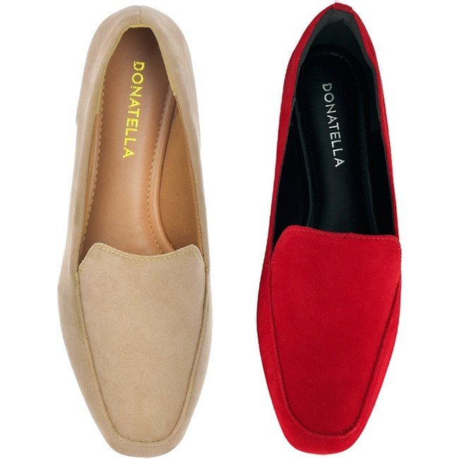 Kit 2 Pares Mocassim Feminino Donatella Shoes Nude e Vermelho Camurça