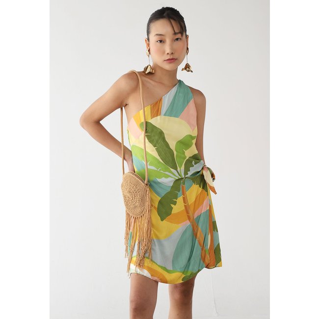 Vestido Feminino FARM Um Ombro Só Estampa Tropical Verde