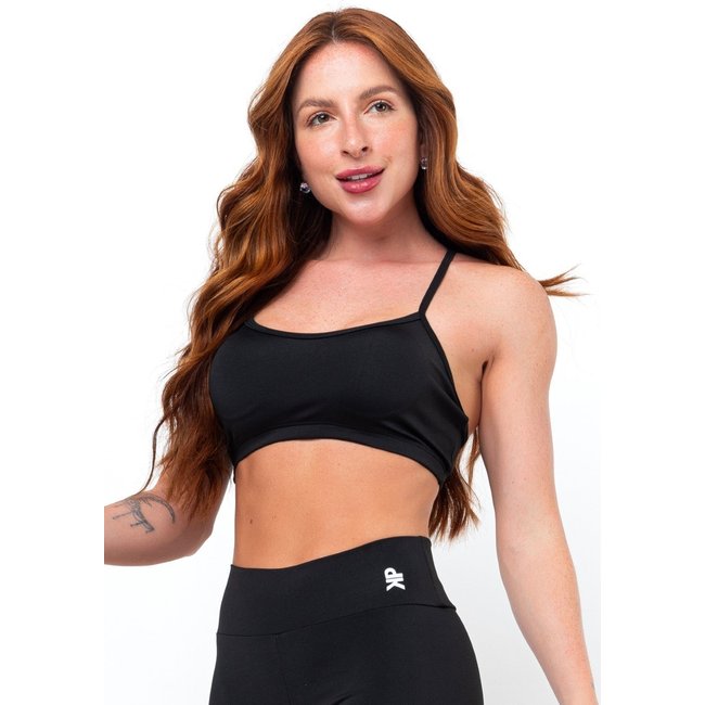 Top Fitness Nadador Alça Sustentação Feminino Blackout Academia - Preto