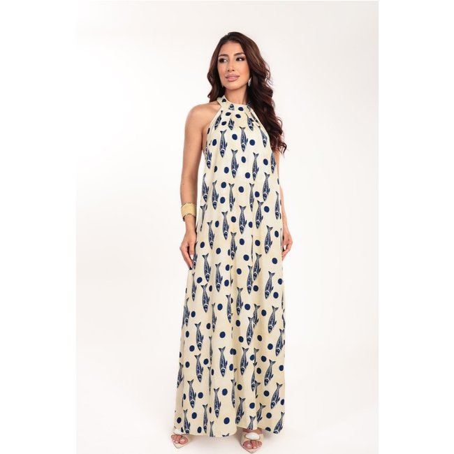 Vestido longo Ícone Fashion Joá estampa Sardenha
