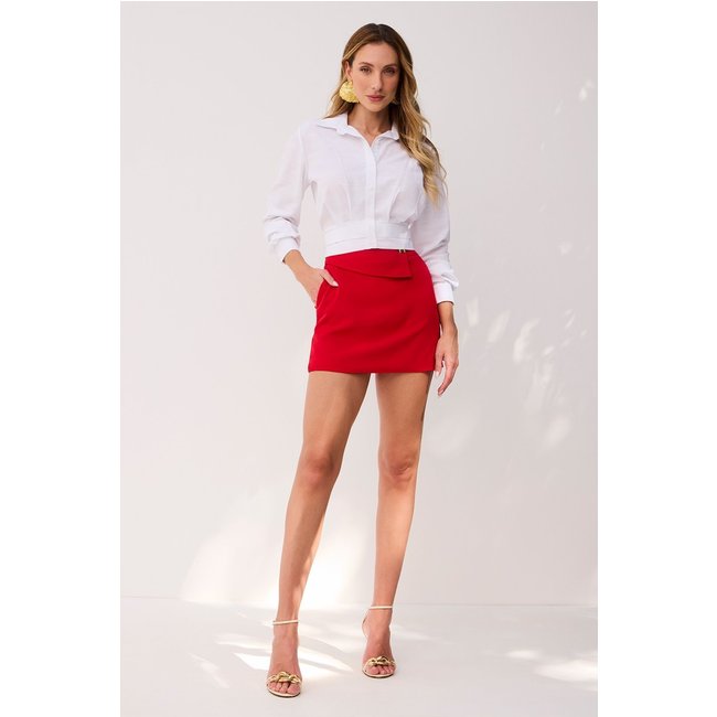 Short Alfaiataria Liso Com Sobreposição Vermelho Oriente Charry