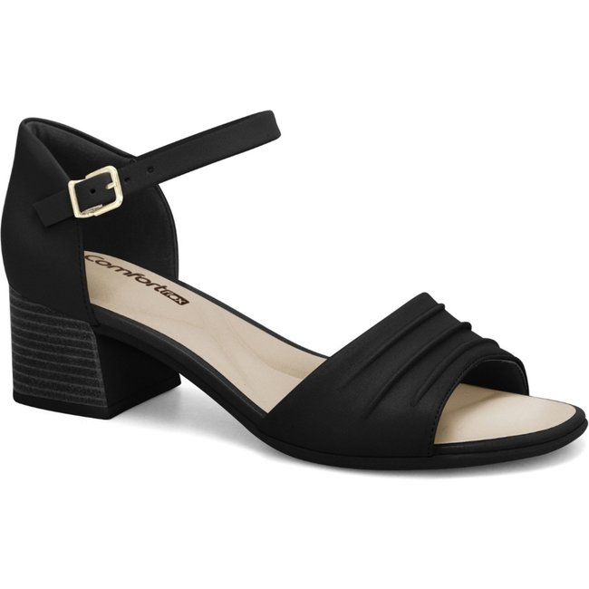 Sandália Feminina Salto Grosso Preta Comfortflex 2556304-3