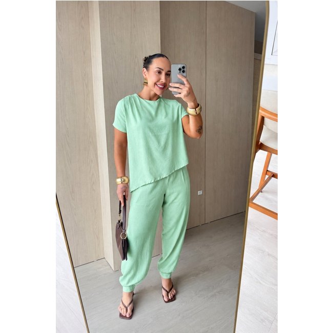 Blusa Rayon Linen Barra Assimétrica Verde