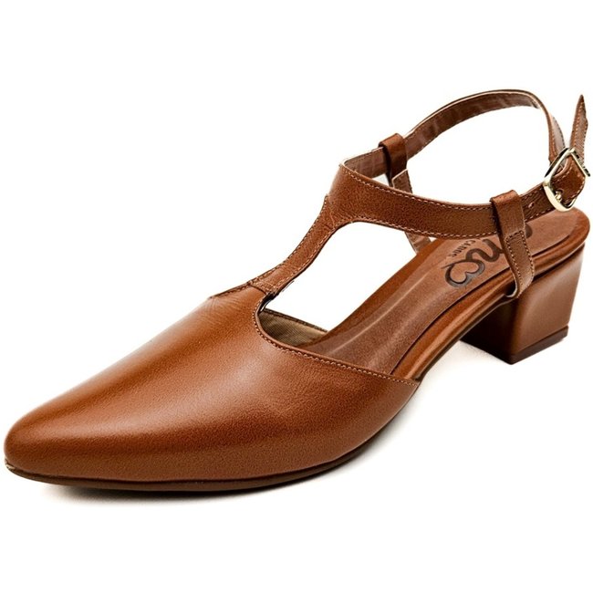 Slingback em Couro Amo Calçados Clara Caramelo