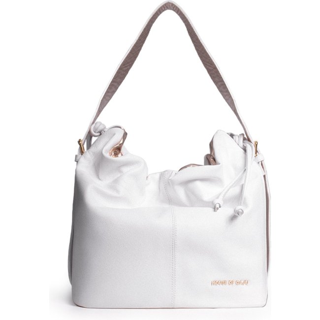 Bolsa Feminina Em Couro Alça De Mão Branco Com Dourado "Flávia Petronilho"""