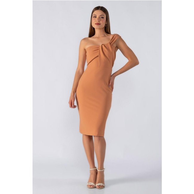Vestido medio decote transpassado Caramelo