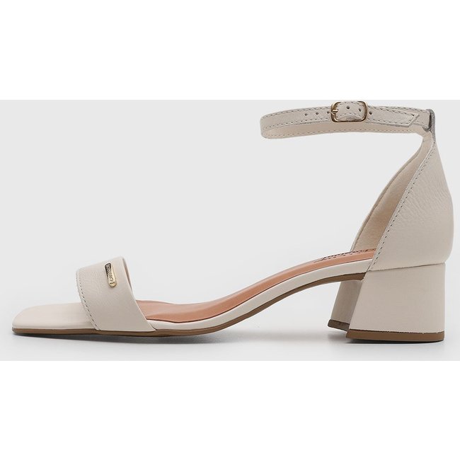 Sandália Feminina Bottero Salto Baixo Quadrado Off-White