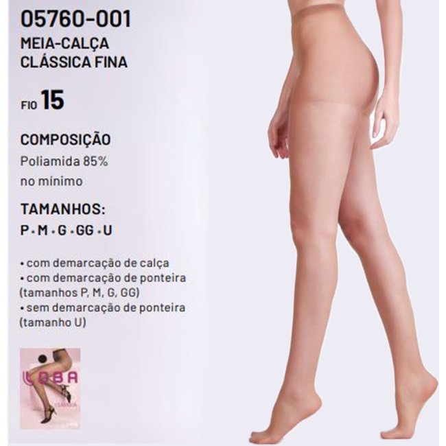 Meia Calça Clássica Fina Loba Fio 15 05760 Pó de Arroz
