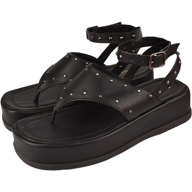 Sandália Chinelo Plataforma Feminina CM Calçados Santorine Confort Preto Hotfix