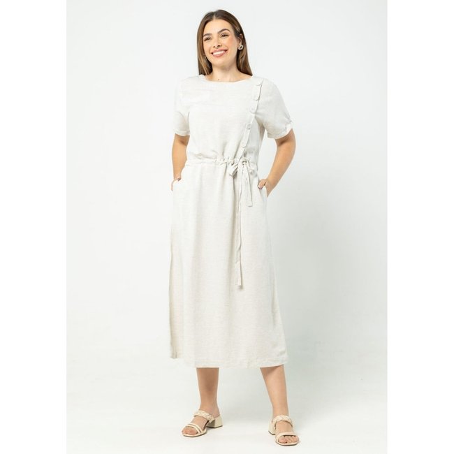 Vestido Midi Pau a Pique de Viscolinho Cru OFF WHITE - PP Pau a Pique