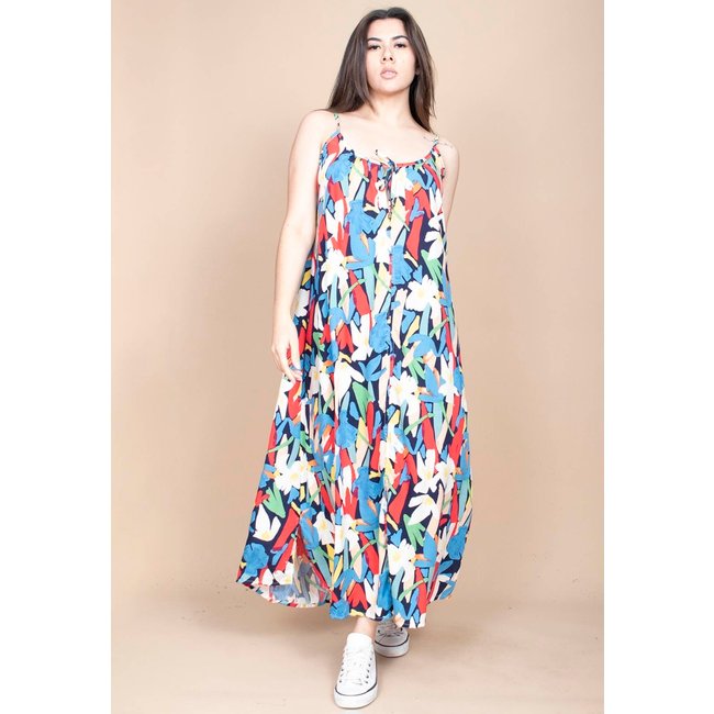 Vestido Longo Cabanafree Caçuá Viscose Alça Fina Estampa Floresce