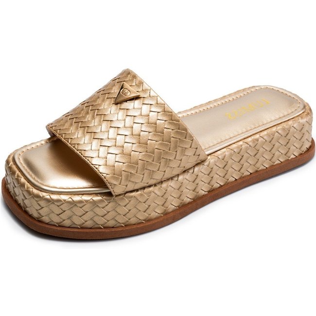 Tamanco Feminino Lumiss Sandália Flatform Confortável Juta Dourado
