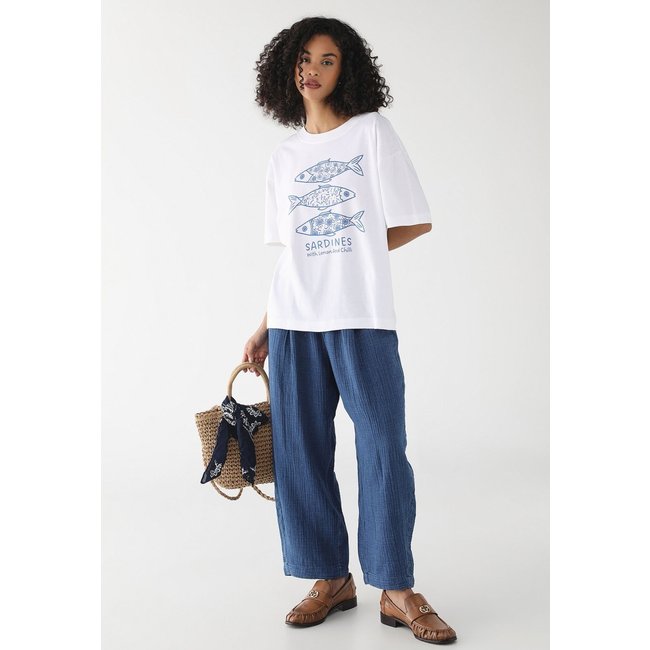 Camiseta Feminina Oversized Fiveblu Estampada Sardines Off White
