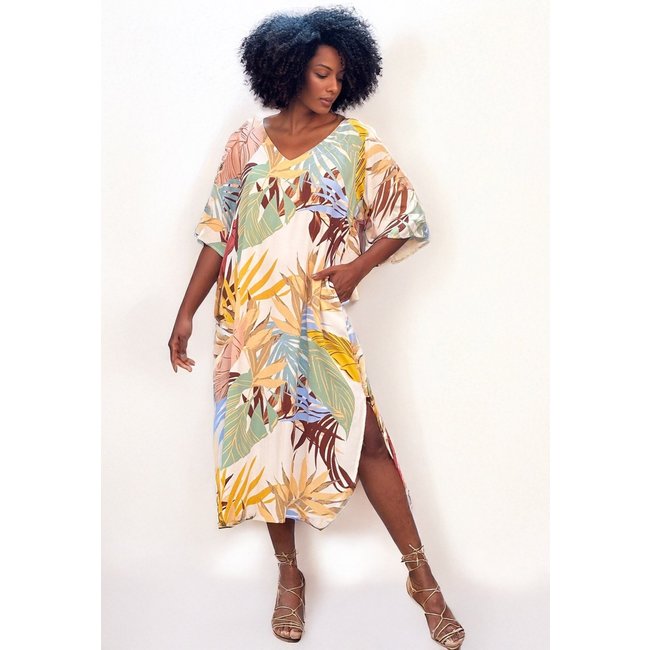 Vestido Midi Amazonia Vital Abapã Plano com Bolso Estampa Aurora Suave