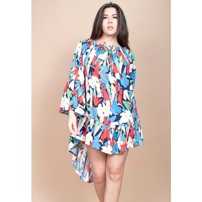 Vestido Curto Cabanafree Viscose Com Babados Estampa Floresce