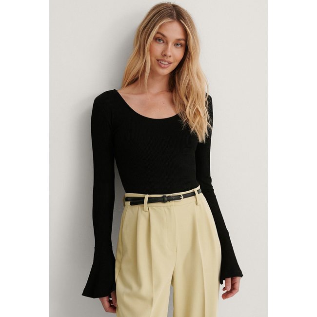 Body Diluxo Manga Flare Ribana Canelado 525 Preto