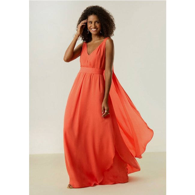 Vestido Maria Valentina Solto Decote V Com Alça Longo Laranja