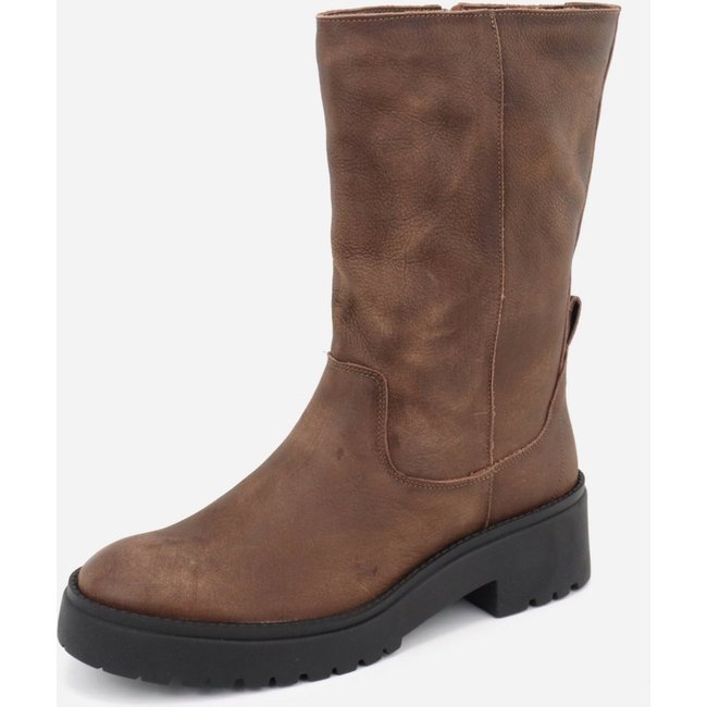Bota Coturno Cano Médio Conforto Couro Macio Legitimo Maria Paula Vechio Café