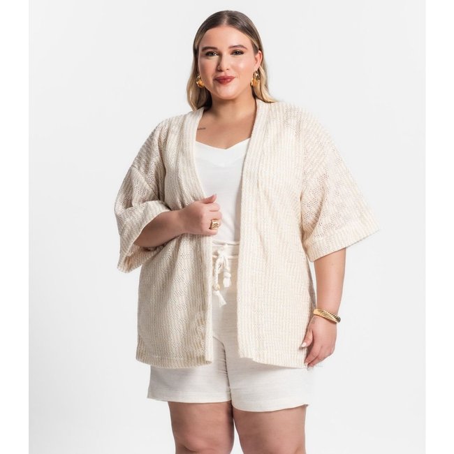 Kimono Feminino Plus Size Em Tricot Secret Glam Bege