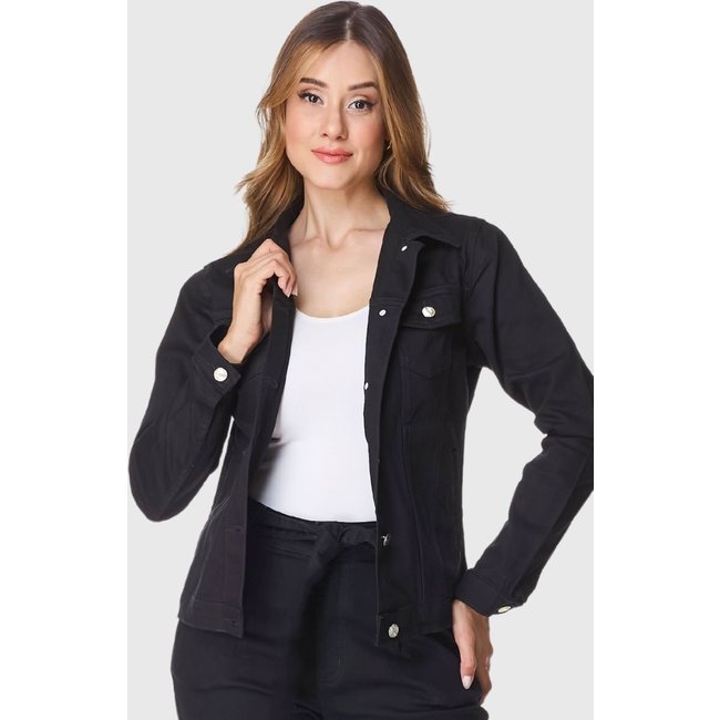 Jaqueta Jeans Feminina HNO Classic Amaciada Preta