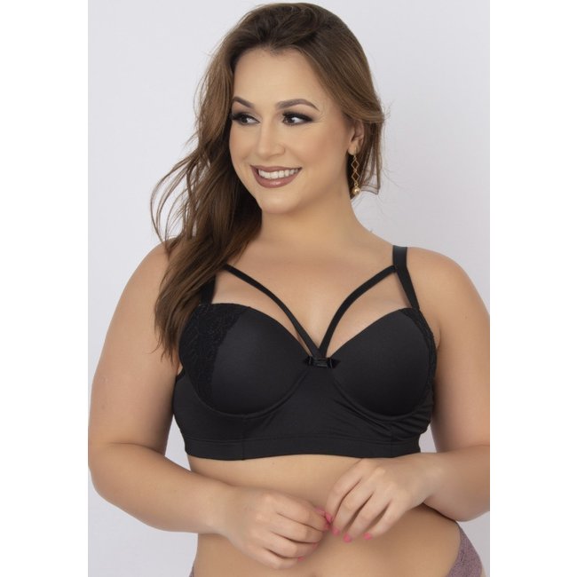 Soutien Feminino Serra e Mar Modas Reforçado com Renda e Bojo Preto