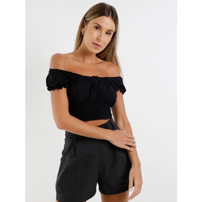 Blusa Ciganinha Cropped Autentique Feminina Preto
