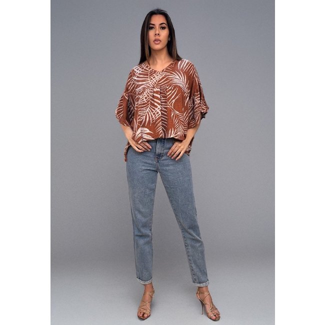 Blusa Bata Fulô Babado Malha Palmas Terra