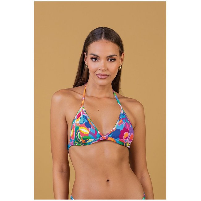 Top Biquíni Avulso Triângulo Fixo Estampado Floral Multicolorido com Bojo Removível