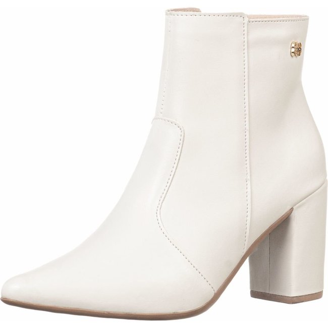 Bota Bico Fino Gigil Salto Alto Zíper Napa Off White