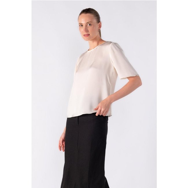 Blusa bata em crepe actinado meia manga Branco