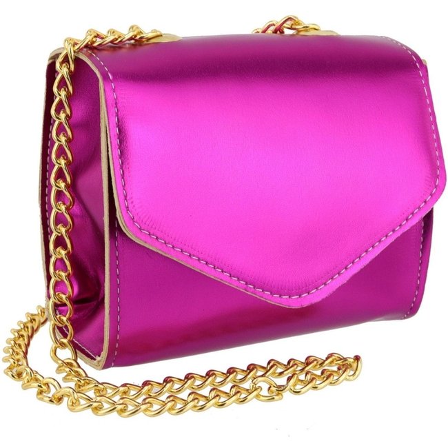 Bolsa Feminina Pequena Lavini Metalizada de Alça Corrente Rosa