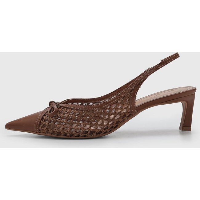 Scarpin Feminino Santa Lolla Tela Vazado Laço Marrom