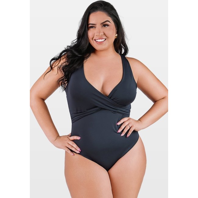 Maiô Body Summer Soul Decote Transpassado Plus Size Preto