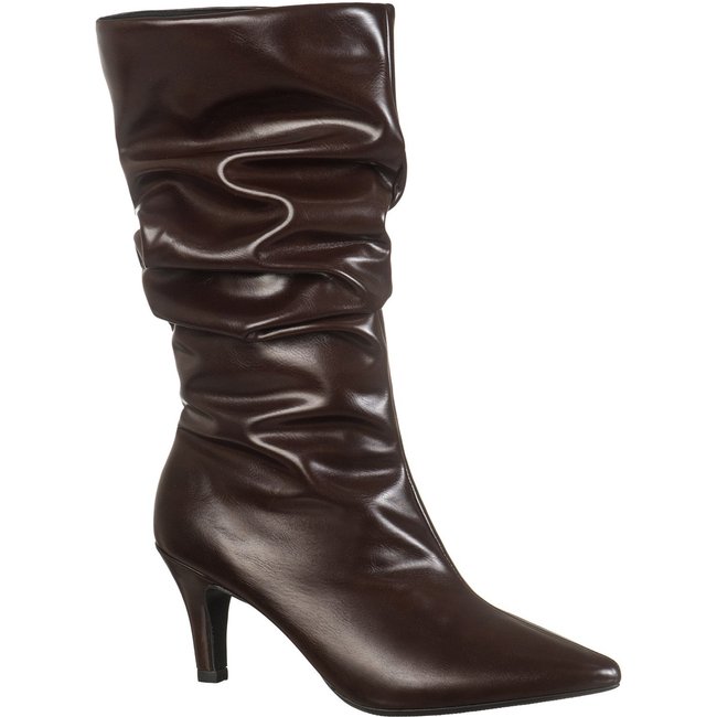 Bota Feminina GiGiL Cano Enrugado Slouchy Médio Salto Fino Alto Bico Fino Elegante Rocha