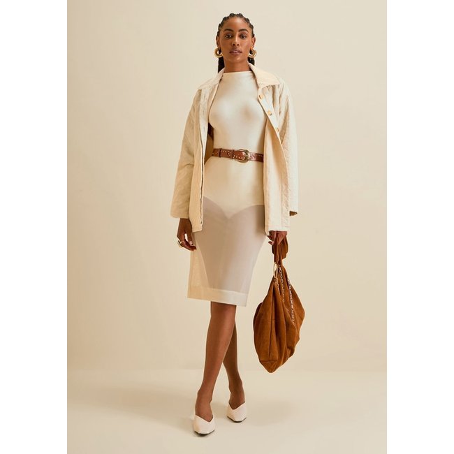 Saia Morena Rosa Lápis Alta Midi Off Off-white